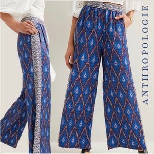 Anthropologie Vale Wide Leg Pants Blue‎ Print
